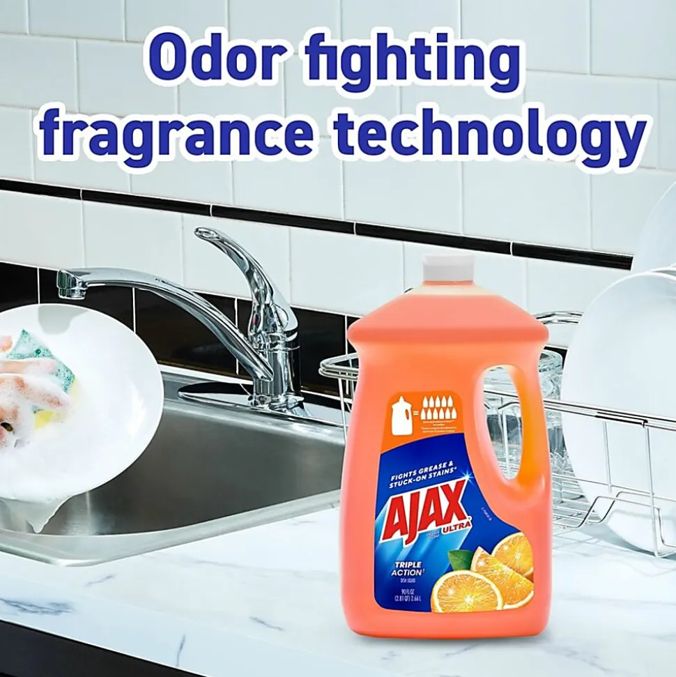 AJAX Triple Action Dish Soap - 90 fl oz (2.8 quart) - Orange Scent - Pleasant Scent, Phosphate-free, Kosher-free - Orange - 1 Each