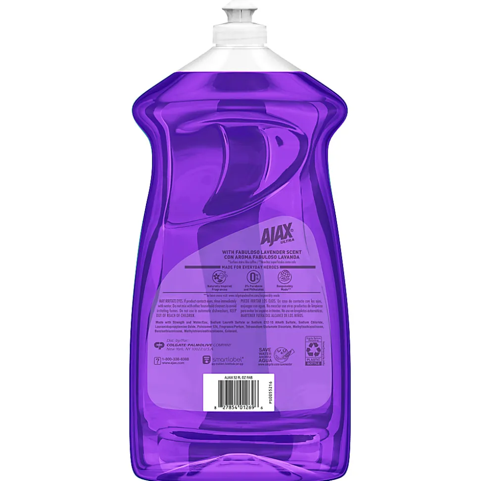 AJAX Ultra Liquid Dish Soap With Fabuloso, Lavender Scent, 52 Oz, Carton Of 6 Bottles