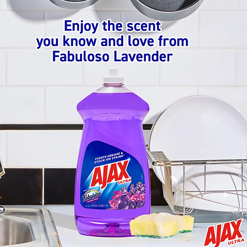 AJAX Ultra Liquid Dish Soap With Fabuloso, Lavender Scent, 52 Oz, Carton Of 6 Bottles