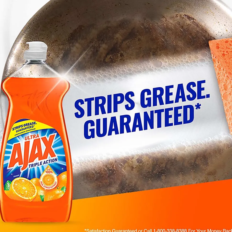 AJAX Ultra Triple Action Liquid Dish Soap, Orange Scent, 28 Oz, Case Of 9 Bottles