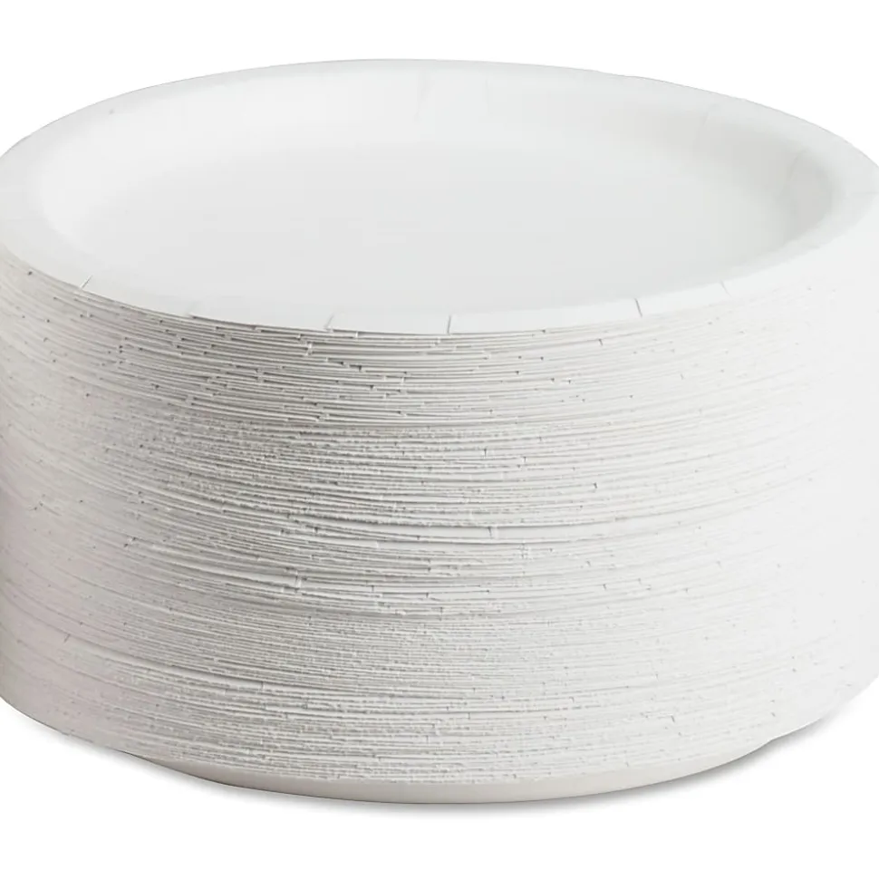 AJM Premium Coated Round Paper Plates, 9" Diameter, White, Pack Of 125