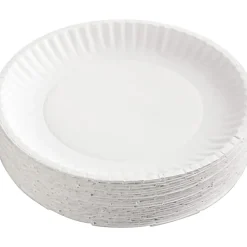AJM Premium Gold Label® Coated Paper Plates, 9" Diameter, White, Pack Of 100