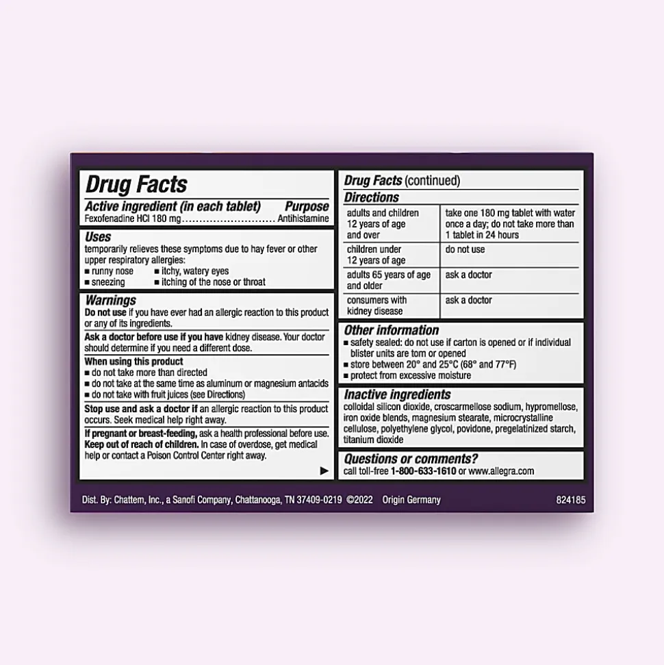 Allegra Adult Allergy Relief Tablets, Total Qty 5