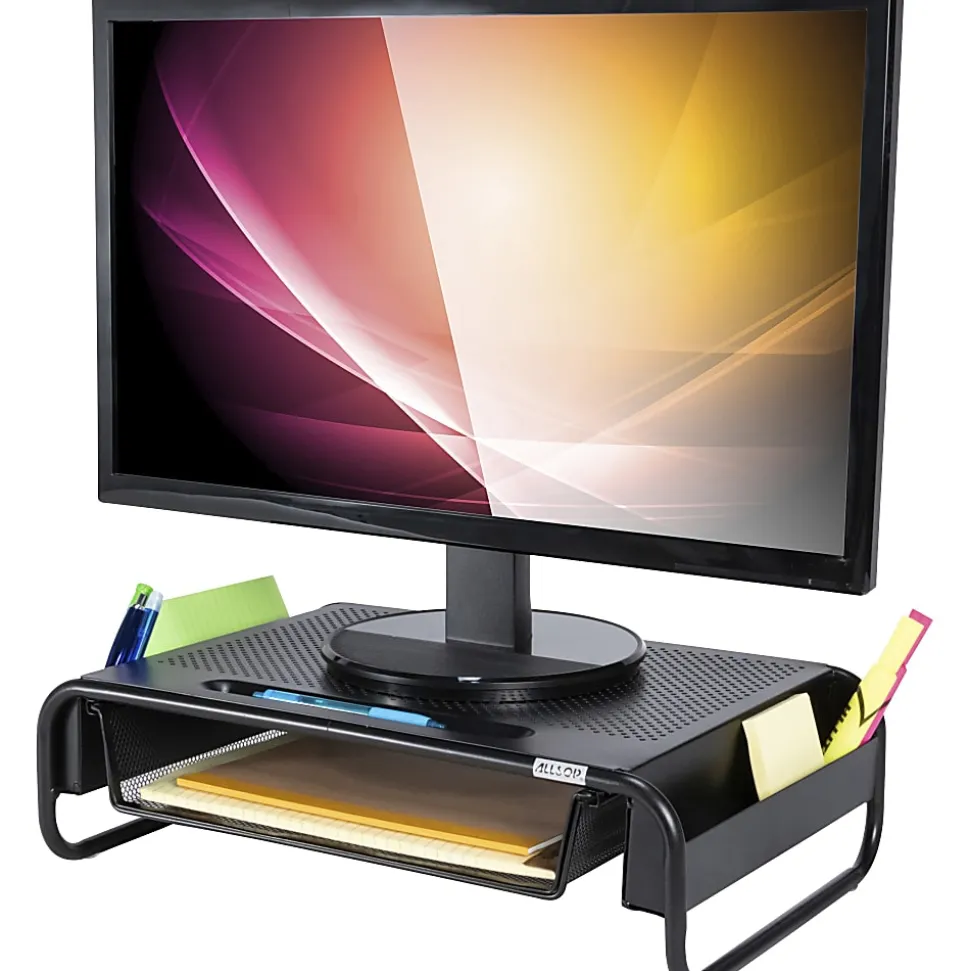 Allsop Organizer 5 Monitor Stand with Drawer, Pearl Black