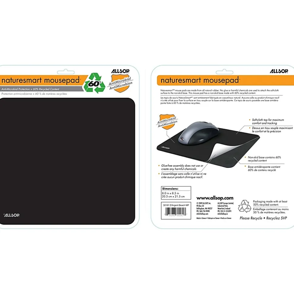 Allsop® Soft Cloth Mouse Pad, 8" x 8.75", Black, 28229
