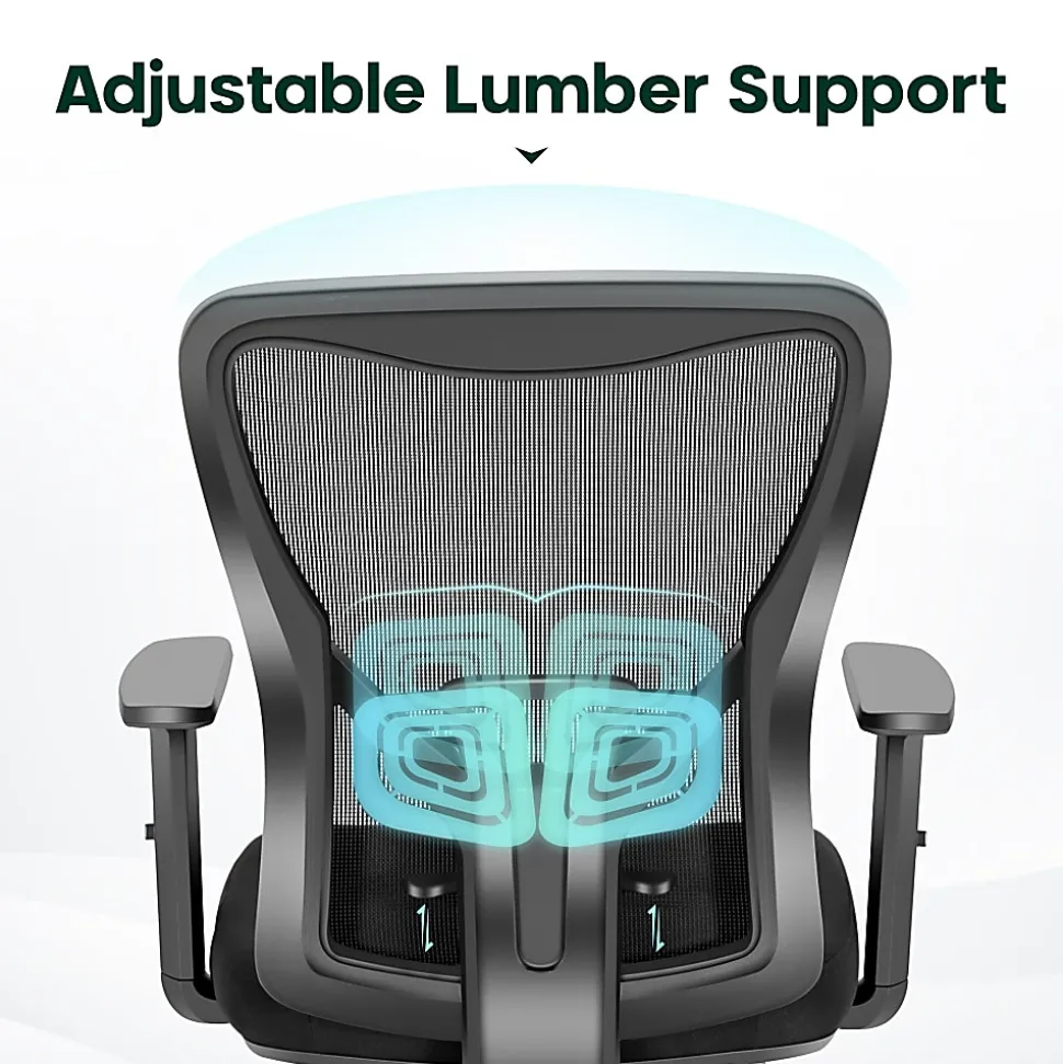 ALPHA HOME Ergonomic Fabric Mid-Back Office Task Chair With Lumbar Support, Black