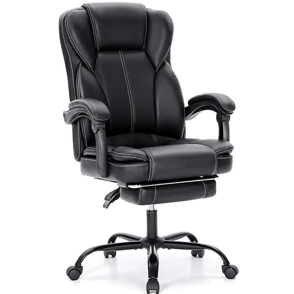 ALPHA HOME Ergonomic Faux Leather High-Back Big And Tall Executive Office Chair, Black