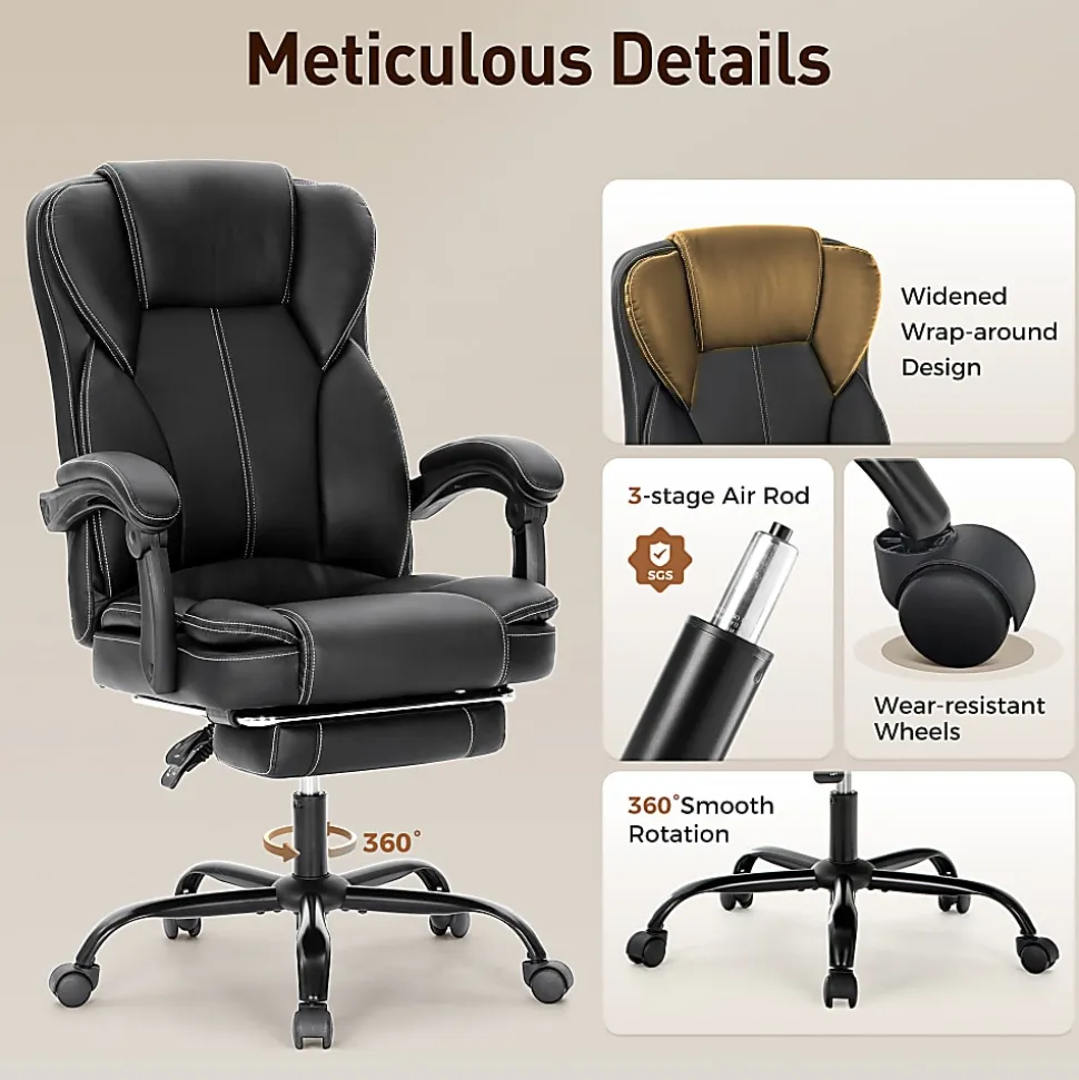 ALPHA HOME Ergonomic Faux Leather High-Back Big And Tall Executive Office Chair, Black