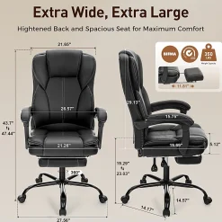 ALPHA HOME Ergonomic Faux Leather High-Back Big And Tall Executive Office Chair, Black