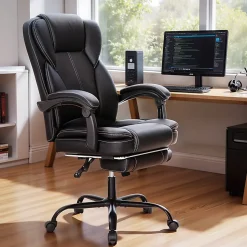 ALPHA HOME Ergonomic Faux Leather High-Back Big And Tall Executive Office Chair, Black
