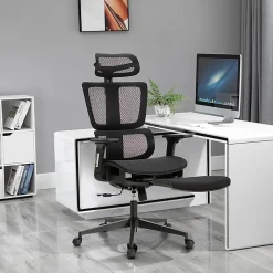 ALPHA HOME Ergonomic Mesh High-Back Office Task Chair With Retractable Footrest, Black