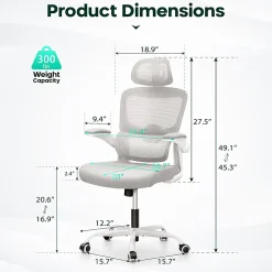 ALPHA HOME Ergonomic Mesh Mid-Back Office Task Chair With Padded Armrests, White