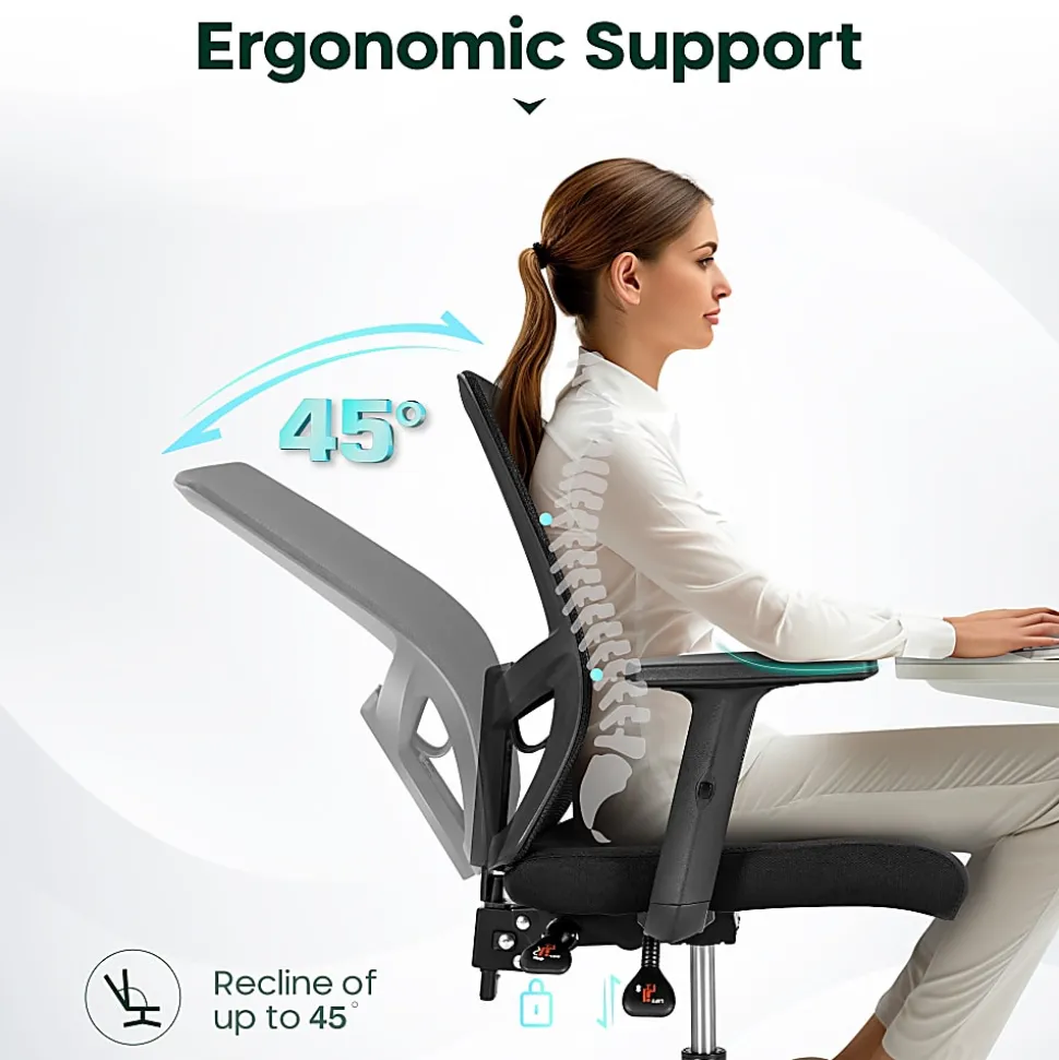 ALPHA HOME Ergonomic Mesh Mid-Back Office Task Chair, Black