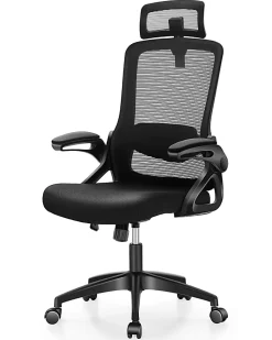 ALPHA HOME Ergonomic Mesh Mid-Back Office Task Chair With Adjustable Headrest, Black