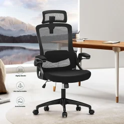 ALPHA HOME Ergonomic Mesh Mid-Back Office Task Chair With Adjustable Headrest, Black