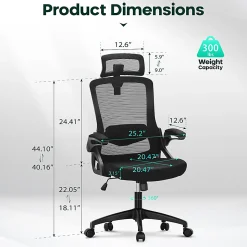 ALPHA HOME Ergonomic Mesh Mid-Back Office Task Chair With Adjustable Headrest, Black