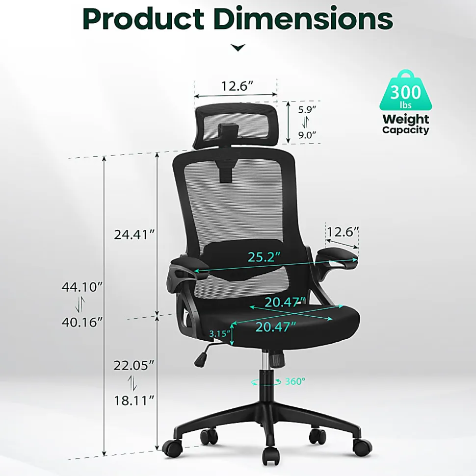 ALPHA HOME Ergonomic Mesh Mid-Back Office Task Chair With Adjustable Headrest, Black