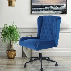 ALPHA HOME Leisure Velvet Mid-Back Task Chair, Blue