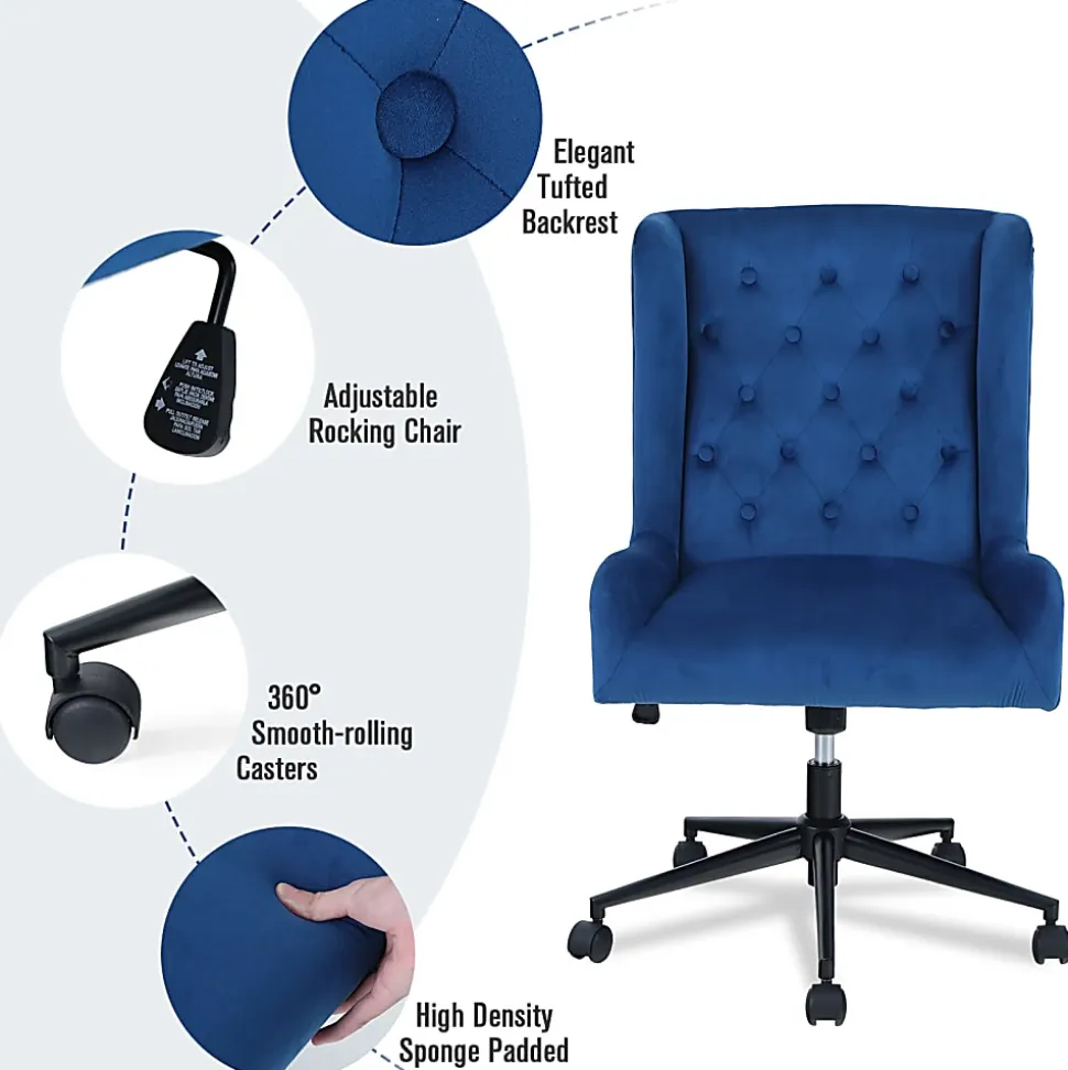 ALPHA HOME Leisure Velvet Mid-Back Task Chair, Blue