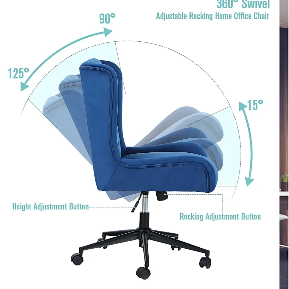 ALPHA HOME Leisure Velvet Mid-Back Task Chair, Blue