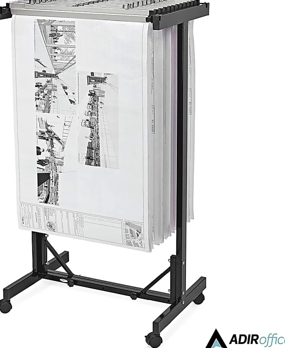 Alpine AdirOffice Expandable Blueprint Mobile Plan Center, 51”H x 29”W x 20-1/2”D, Black