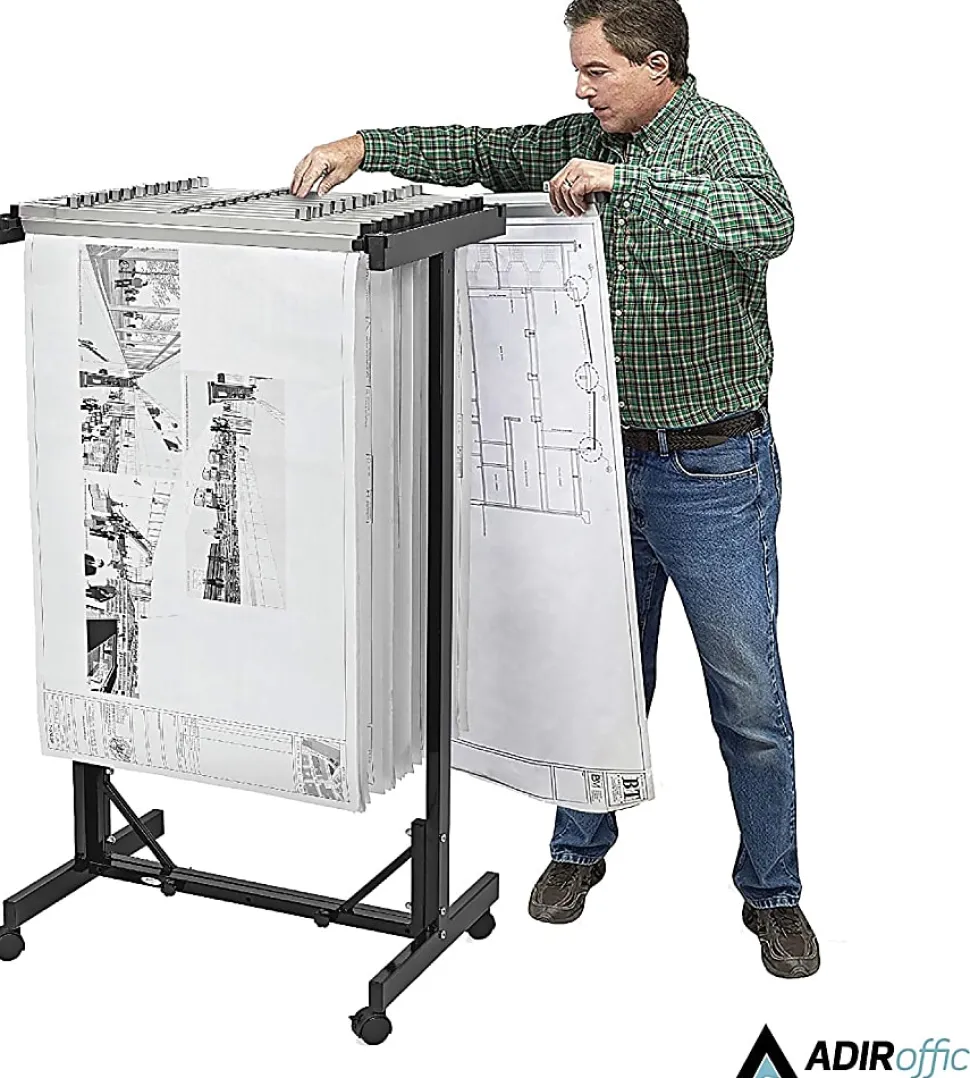 Alpine AdirOffice Expandable Blueprint Mobile Plan Center, 51”H x 29”W x 20-1/2”D, Black