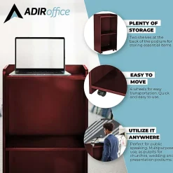 Alpine AdirOffice Hostess Floor Stand With Wheels, 46”H x 22-1/2”W x 16-9/16”D, Mahogany
