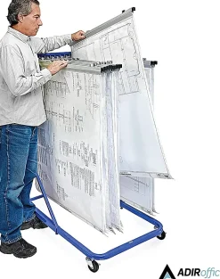 Alpine AdirOffice Large Blueprint Vertical File Rolling Stand, 46”H x 27”W x 28-1/2”D, Blue