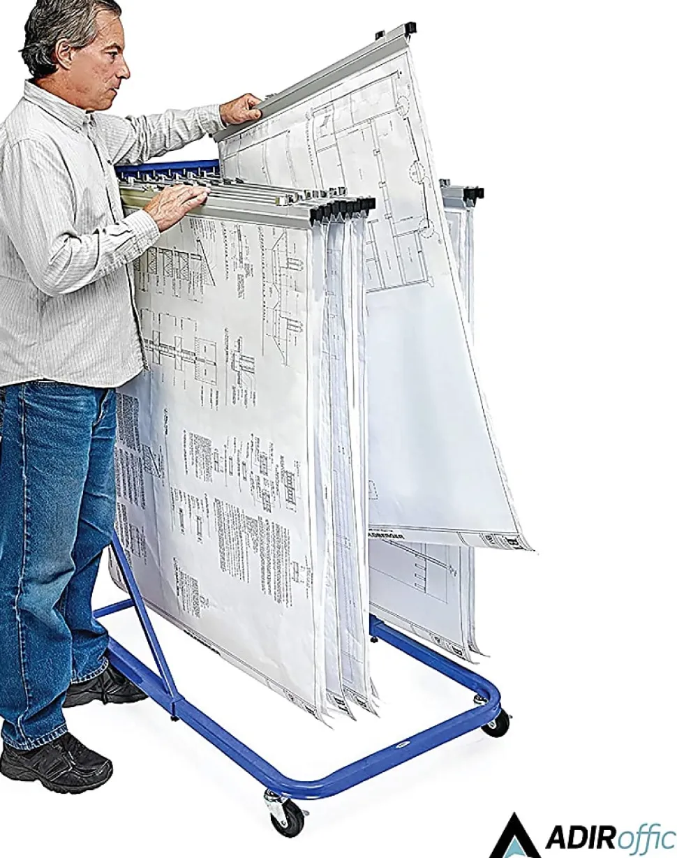 Alpine AdirOffice Large Blueprint Vertical File Rolling Stand, 46”H x 27”W x 28-1/2”D, Blue