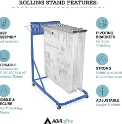 Alpine AdirOffice Large Blueprint Vertical File Rolling Stand, 46”H x 27”W x 28-1/2”D, Blue