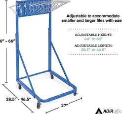 Alpine AdirOffice Large Blueprint Vertical File Rolling Stand, 46”H x 27”W x 28-1/2”D, Blue