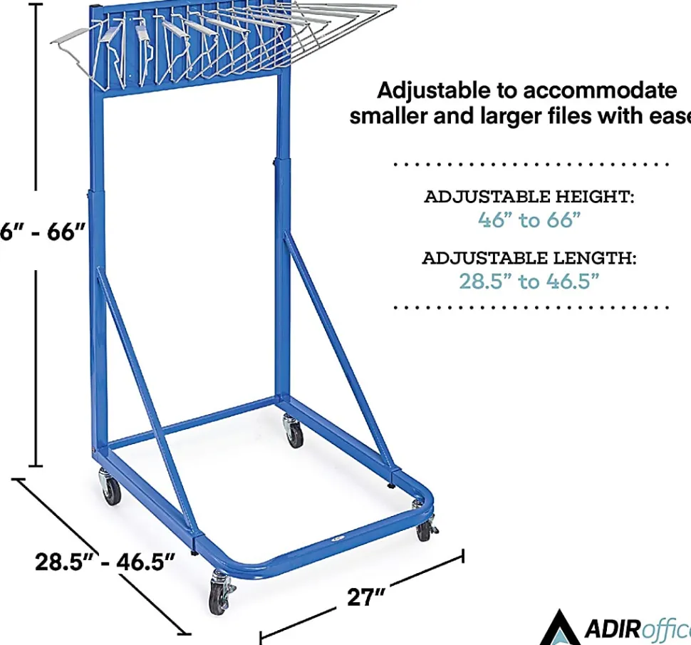 Alpine AdirOffice Large Blueprint Vertical File Rolling Stand, 46”H x 27”W x 28-1/2”D, Blue