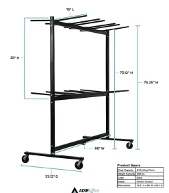 Alpine AdirOffice 1,000 Lb 2-Tier Steel Folding Chair Cart, 76-1/8