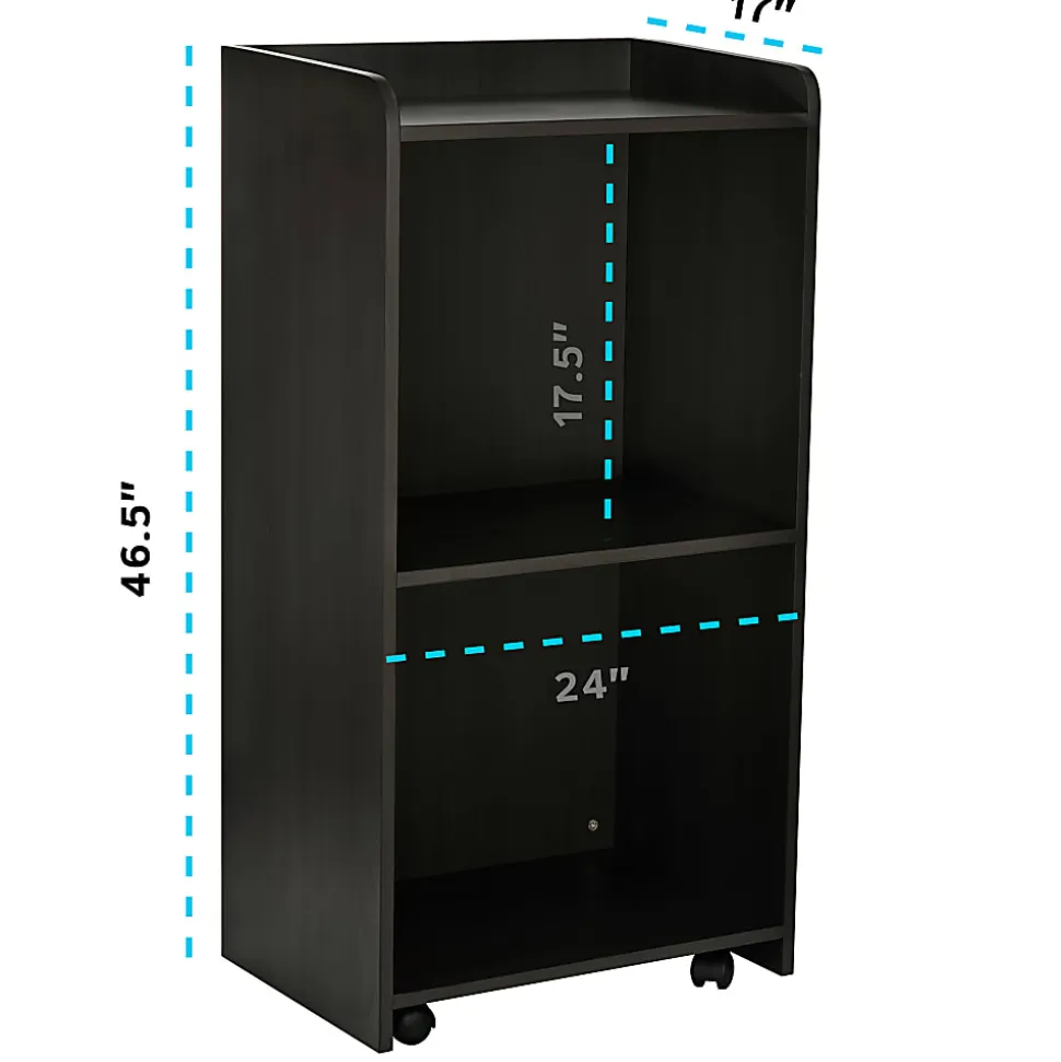 Alpine AdirOffice Mobile Presentation Floor Lectern Stand With Shelves, 46”H x 24”W x 17”D, Black