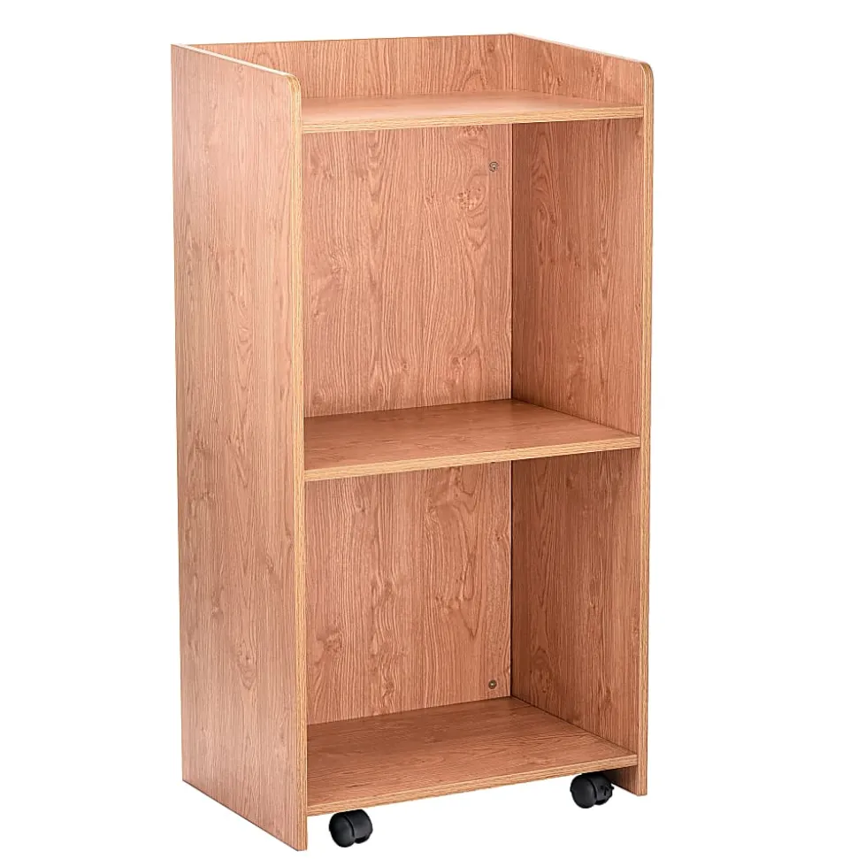 Alpine AdirOffice Mobile Presentation Floor Lectern Stand With Shelves, 46”H x 24”W x 17”D, Medium Oak