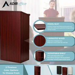 Alpine AdirOffice Stand-Up Floor Podium Lectern, 45-13/16”H x 23”W x 15”D, Mahogany
