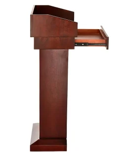 Alpine AdirOffice Stand-Up Floor Podium Lectern With Drawer And Storage Area, 43-5/16”H x 27-9/16”W x 14”D, Cherry
