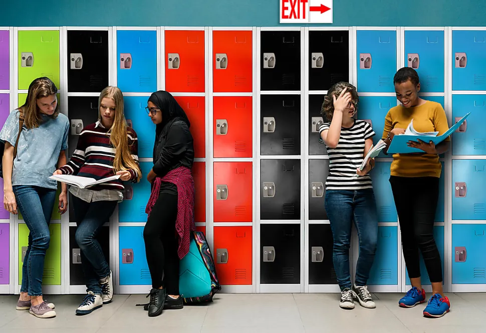 Alpine AdirOffice 4-Tier Steel Lockers, 72"H x 12"W x 12"D, Blue, Pack Of 2 Lockers
