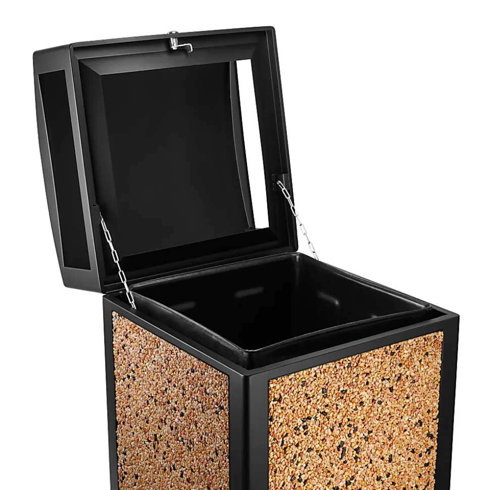 Alpine All-Weather 40-Gallon Outdoor Commercial Trash Can, With Lid, Stone