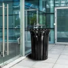 Alpine 38-Gallon Metal-Slatted Outdoor Commercial Trash Can, With Lid, Black