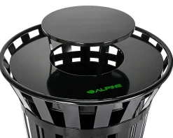 Alpine 38-Gallon Metal-Slatted Outdoor Commercial Trash Can, With Lid, Black