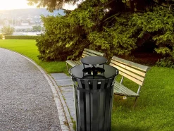 Alpine 38-Gallon Metal-Slatted Outdoor Commercial Trash Can, With Lid, Black