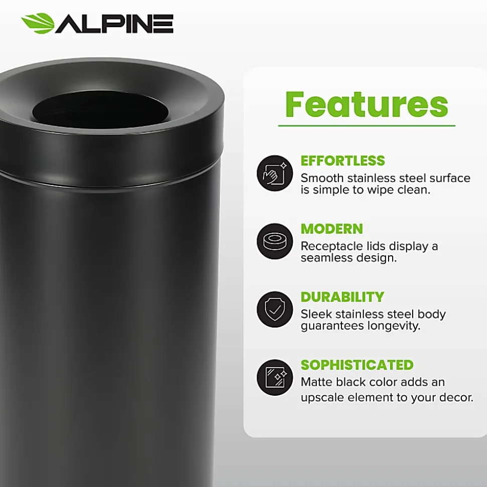 Alpine Industries Stainless Steel, Indoor Trash Can, 27 gallons, Black, 2/Pack (475-27L-BLK)