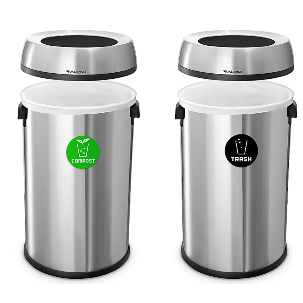 Alpine Industries Stainless Steel Open Top Compost And Trash Station, 17 Gallons, Silver