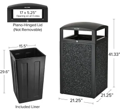 Alpine Industries Steel All-Weather Stone Panel Outdoor Commercial Trash Can With Lid, 40 Gallons, Gray