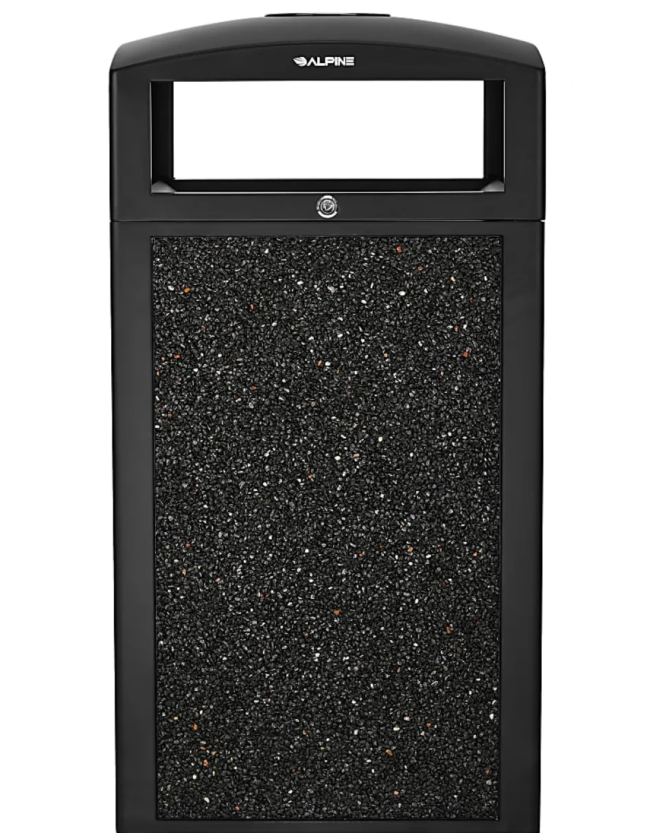 Alpine Industries Steel All-Weather Stone Panel Outdoor Commercial Trash Can With Ashtray Lid, 40 Gallons, Gray