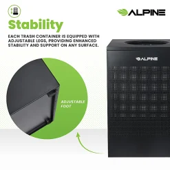 Alpine Industries Steel, Indoor Trash Can, 40 Gallons (151 liters), Black (438-40-BLK)