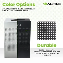 Alpine Industries Steel, Indoor Trash Can, 40 Gallons (151 liters), Black (438-40-BLK)