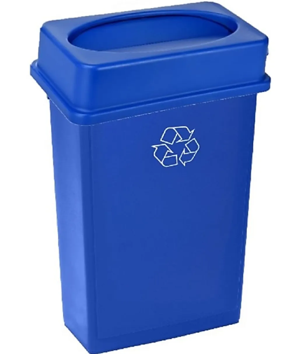 Alpine Industries Trash Can Recycle Bin With Drop Slot Lid, 23 Gallons, Blue