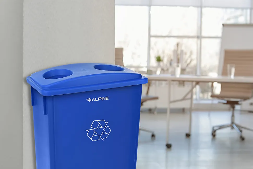 Alpine Industries Trash Can Recycle Bin And Paper Slotted Recycling Lid, 23 Gallons, Blue